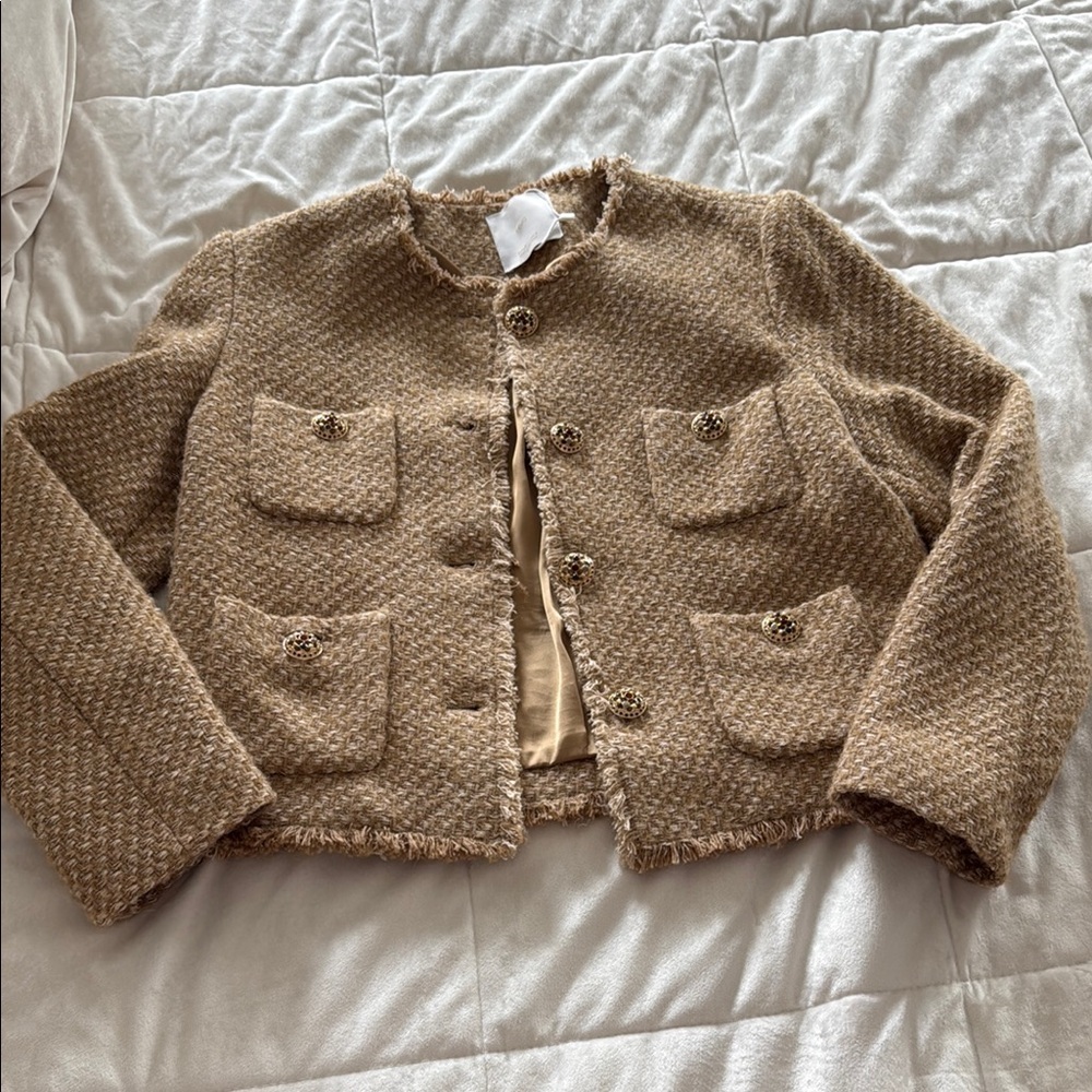 Mango Women's Brown Tweed Blazer